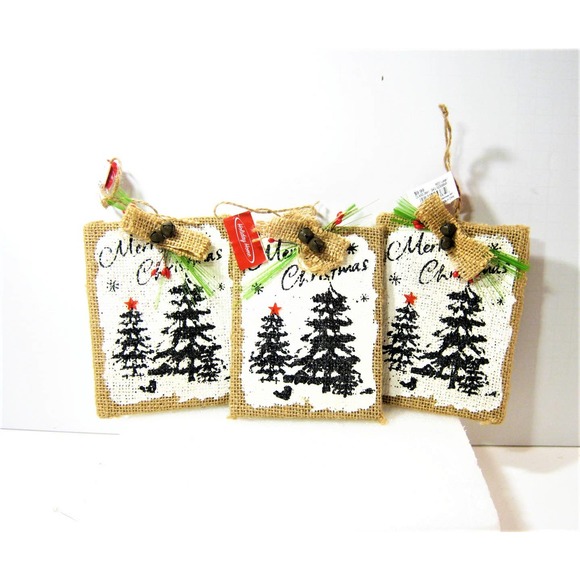 Christmas Ornaments Rustic Evergreen Tree on Burlap Holiday Wall Window Hangings - Picture 6 of 6
